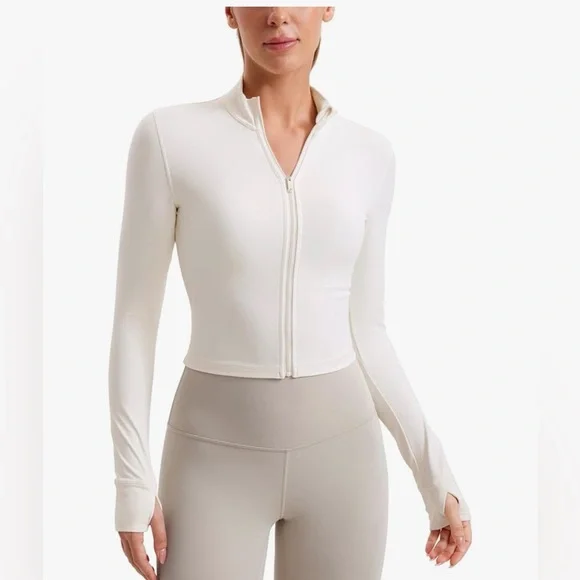 CRZ YOGA Butterluxe Cropped Full Zip Athletic Jacket White Apricot Women’s Large - Picture 1 of 6